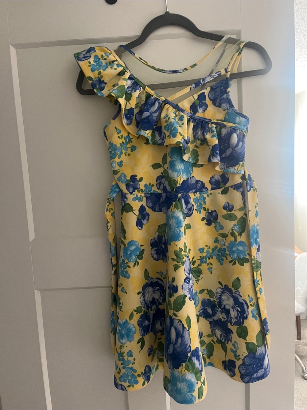 Girls Yellow Floral Sundress with Blue Blooms